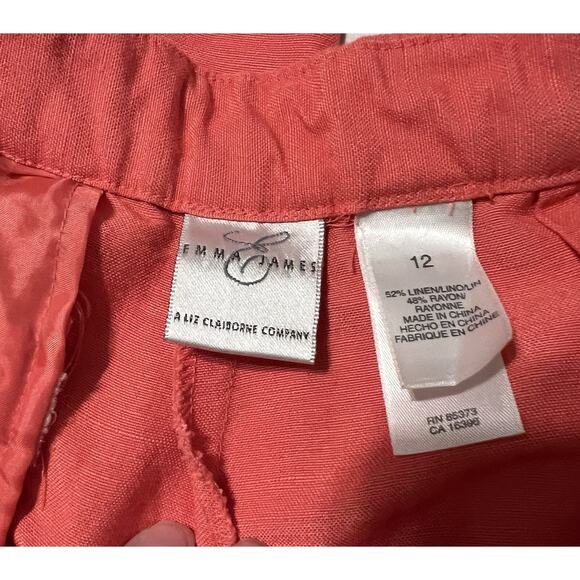 Emma James Linen Blend Trousers Size 12 Coral. High Waisted, Front Pleats. - Picture 2 of 4